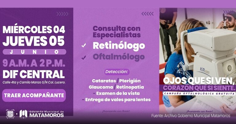 DIF Matamoros ofrece campaña oftalmológica gratuita