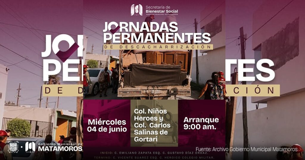 Jornadas permanentes de descacharrización llegan a las colonias Niños Héroes y Carlos Salinas de Gortari