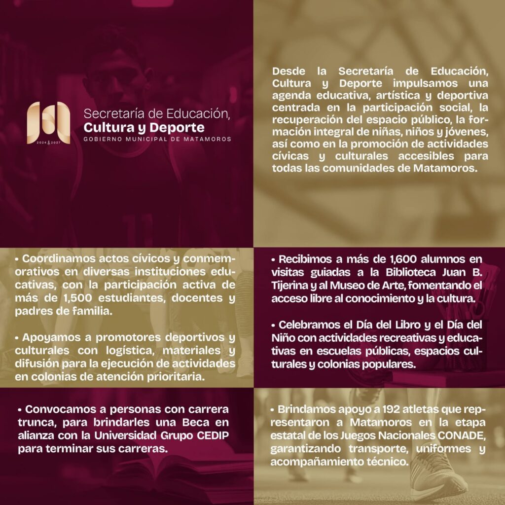 Secretaría de Educación, Cultura y Deporte impulsa el desarrollo integral en Matamoros
