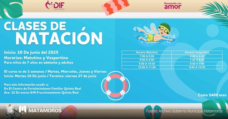 Inicia DIF Matamoros clases de natación en el Centro de Fortalecimiento Familiar Quinta Real