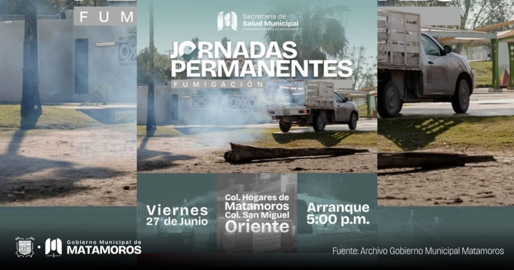 Gobierno de Matamoros anuncia fumigación en las colonias Hogares de Matamoros y San Miguel Oriente