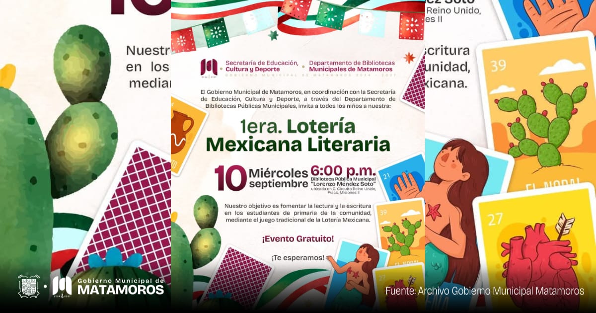 Gobierno de Matamoros invita a niñas y niños a participar en la Primera Lotería Literaria Mexicana