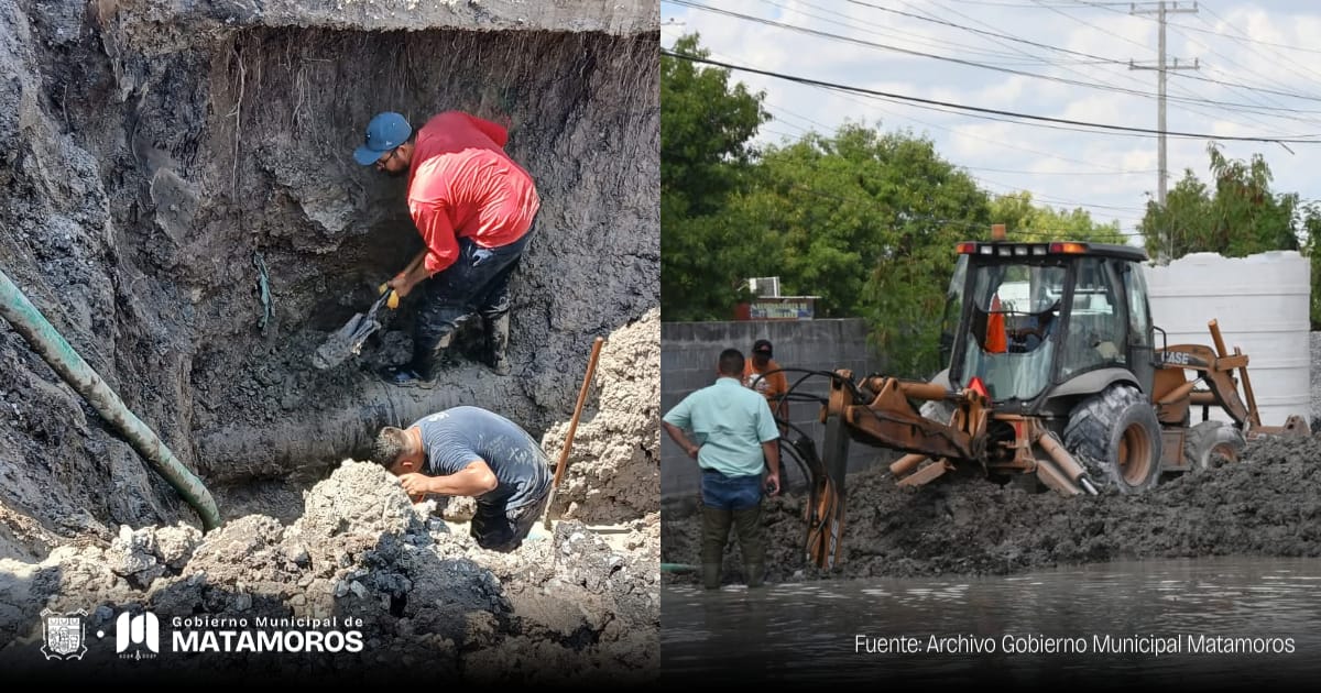 Gobierno de Matamoros repara fuga de agua en el Fraccionamiento Los Encinos