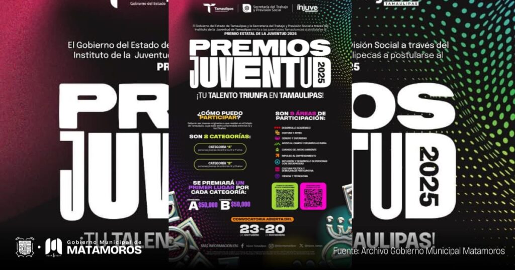 Gobierno de Matamoros invita a jóvenes de Matamoros a participar en el Premio Estatal de la Juventud 2025