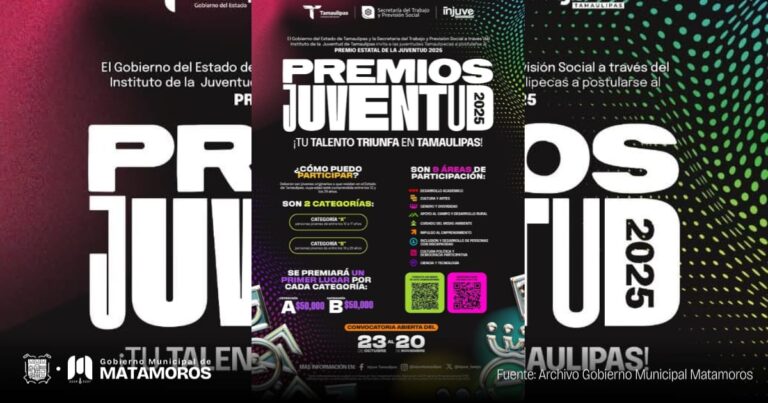 Gobierno de Matamoros invita a jóvenes de Matamoros a participar en el Premio Estatal de la Juventud 2025